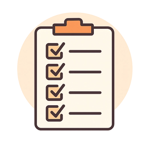 Illustrated clipboard with checkmarks on a soft beige background, symbolizing legal checklist or compliance documentation.